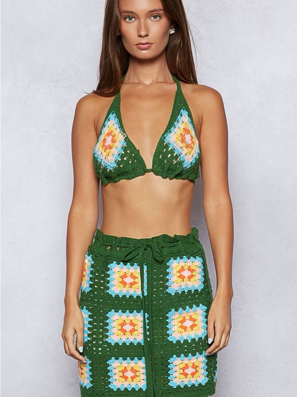 POL “ Cabo Crochet “  Bikini Top and Skirt Set — Colorful Granny Square